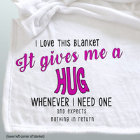 Funny personalized throw blanket gift for a single.  A hug for whenever they need one!