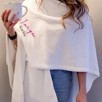 Wearable Cozy Shawl Blanket Wrap, fleece lounging shawl, personalized with a message, bridesmaid and Mom gift