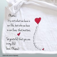 Personalized throw blanket for a friend, a message of friendship, love and shared memories.