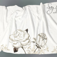 BLANKET SCARF with original drawing of roses and peony, fleece blanket scarf to wear with your jacket, fleece wrap to cuddle up with