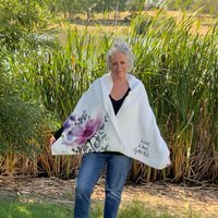 Warm fleece wrap, BLANKET SCARF with original drawing, fleece blanket scarf, fleece wrap with your message, a scarf that will hug