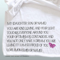 Personalized gift for your daughter or son, Christmas gift from parents, personalized throw for child, living your dream