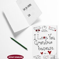 Printable greeting card for Grandma, I love you Grandma because, downloadable digital greeting card for Grandma