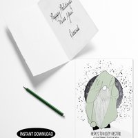 A printable Christmas greeting card with a cute gnome wishing someone a restful Christmas this year.