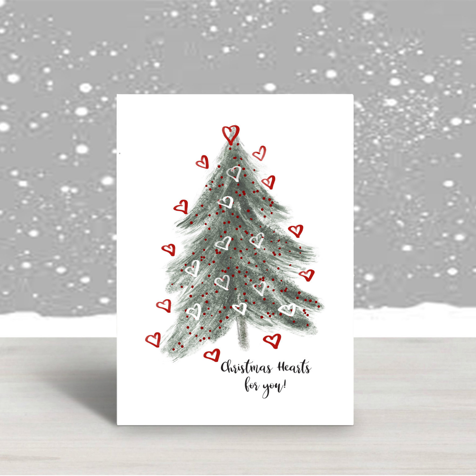 Printable Christmas tree with lots of hearts.