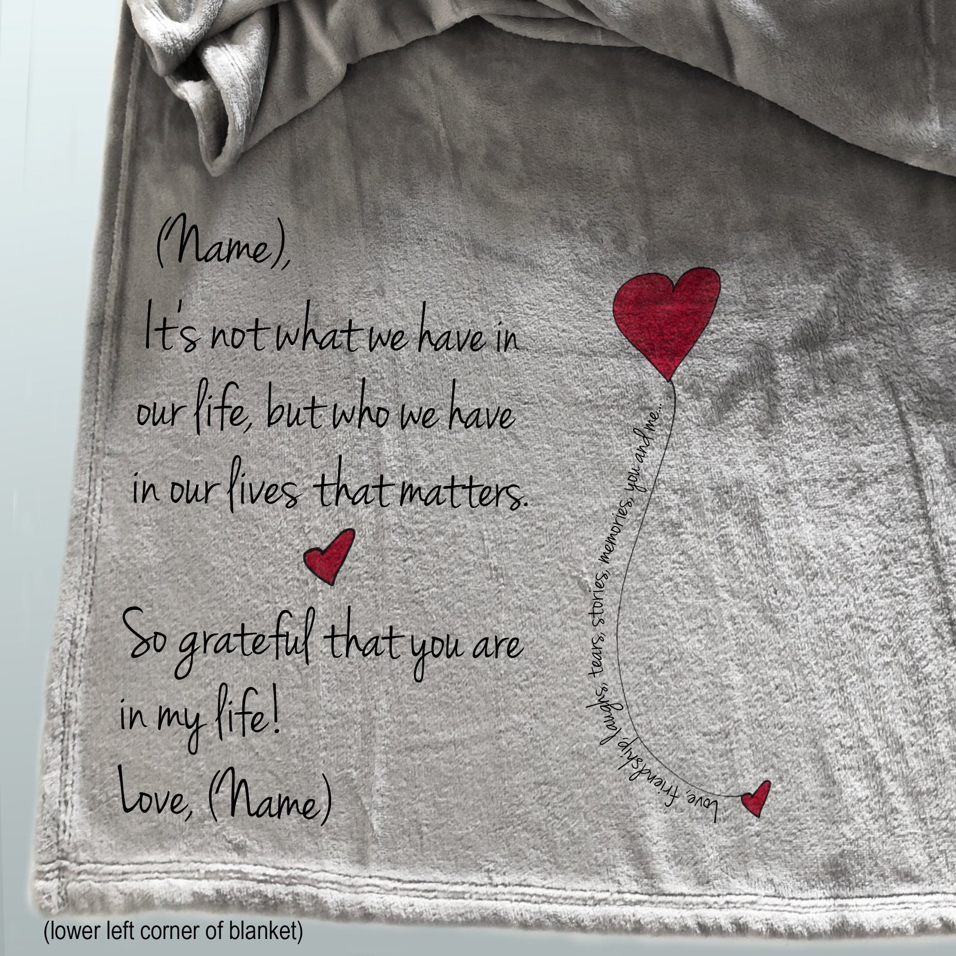 Personalized throw blanket for a friend, a message of friendship, love and shared memories.