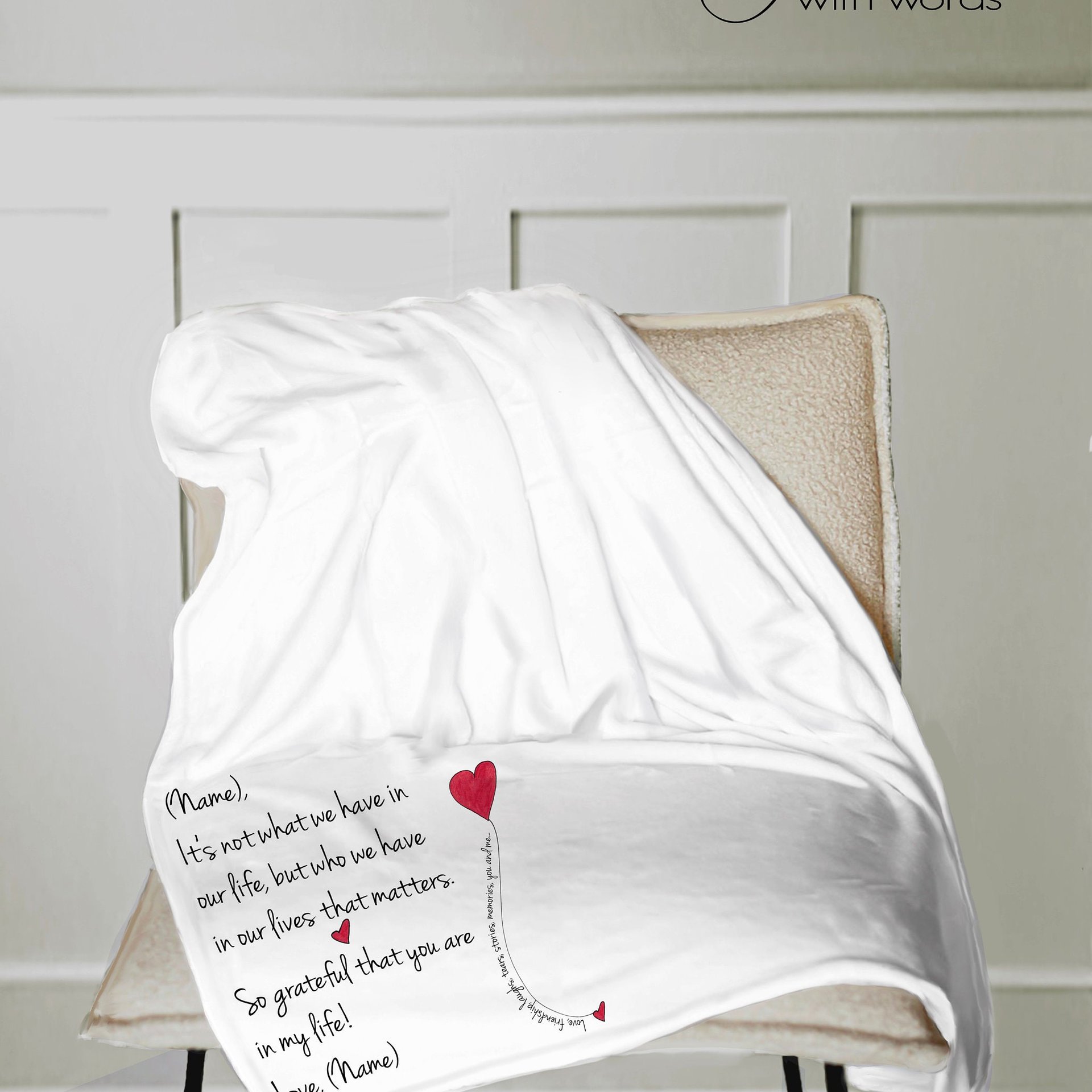 Personalized throw blanket for a friend, a message of friendship, love and shared memories.