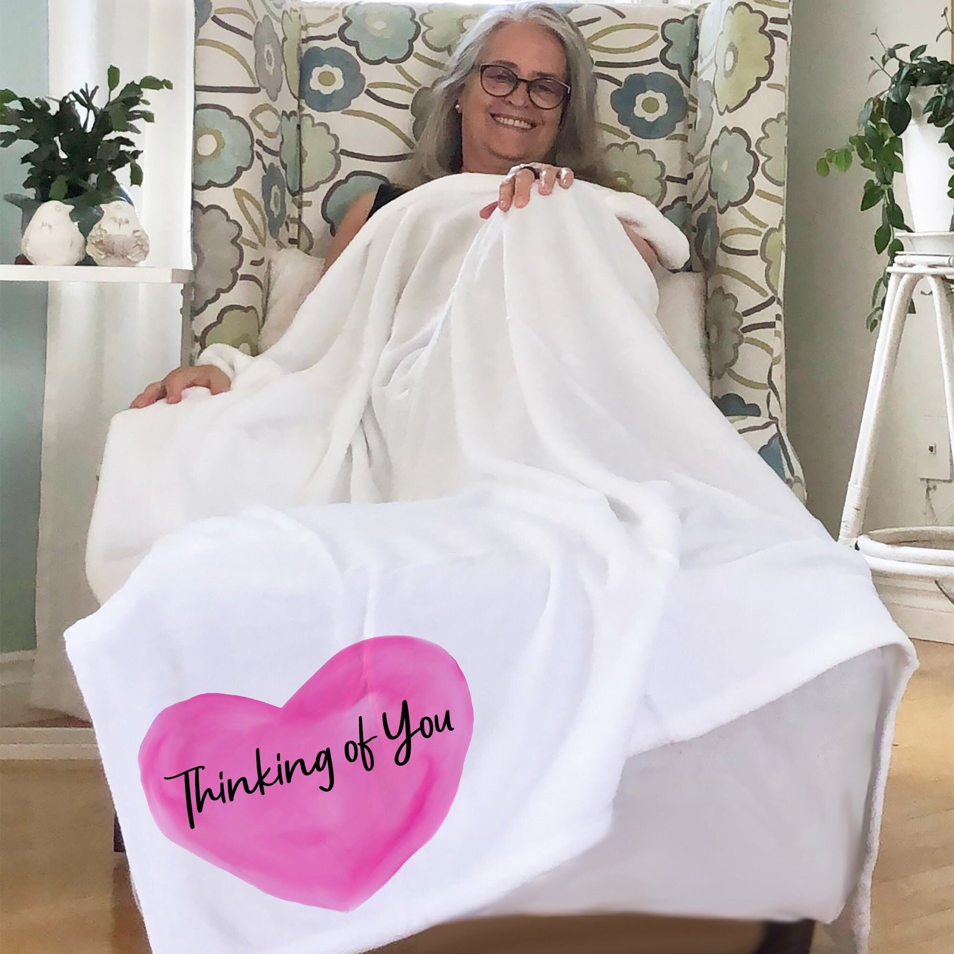 Thinking of you, a bright and cheerful personalized throw blanket,  personalized Gift, Cozy fleece blanket