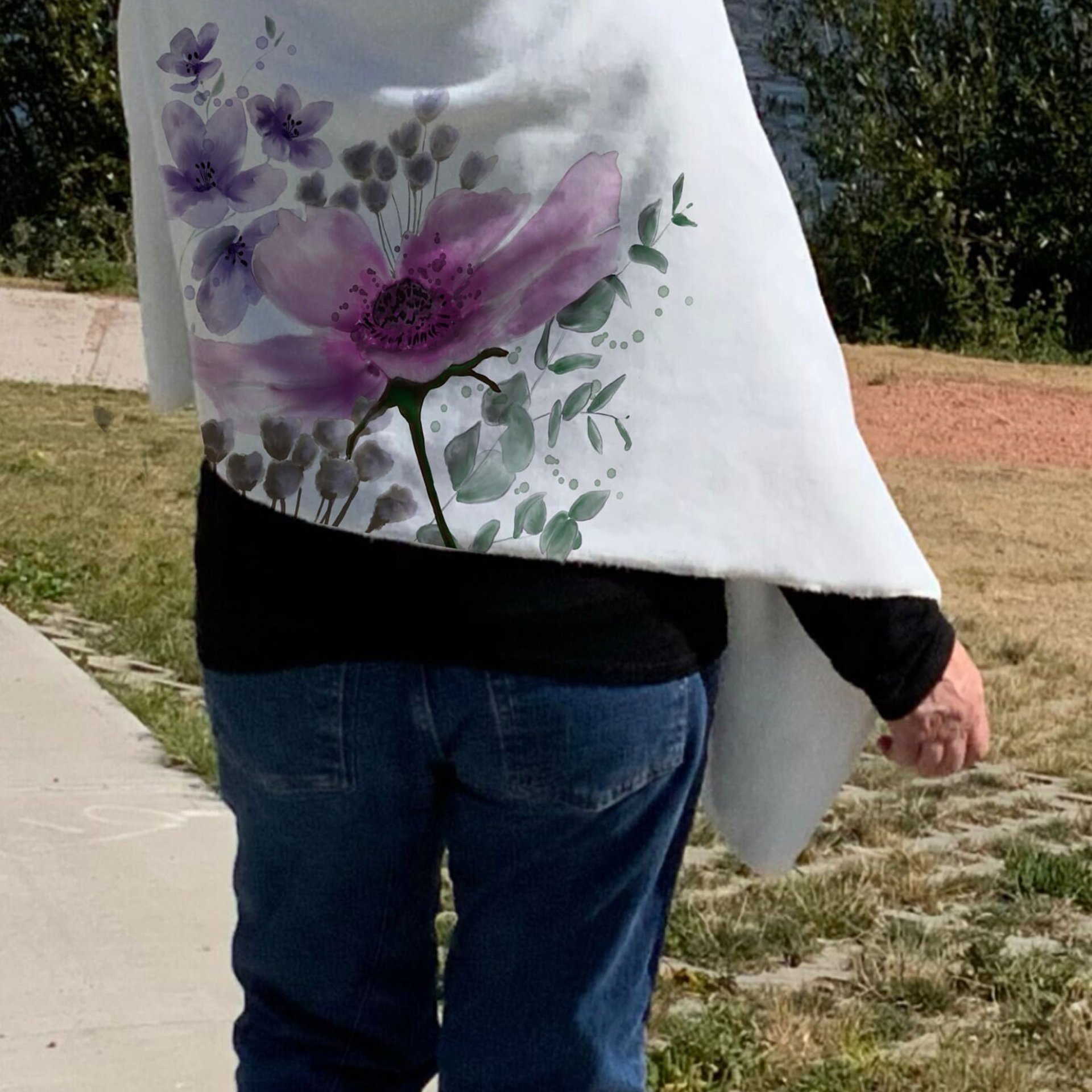 Warm fleece wrap, BLANKET SCARF with original drawing, fleece blanket scarf, fleece wrap with your message, a scarf that will hug