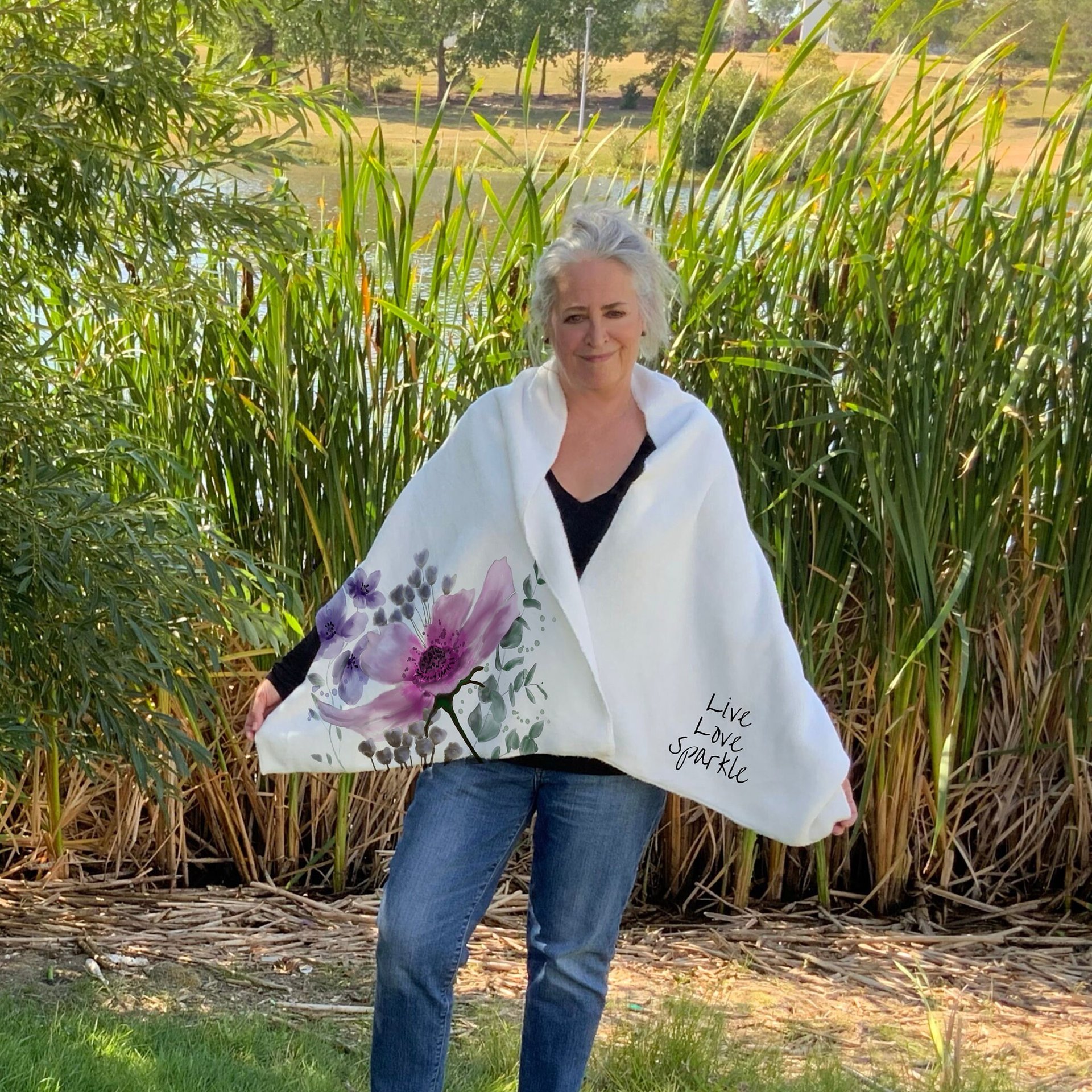 Warm fleece wrap, BLANKET SCARF with original drawing, fleece blanket scarf, fleece wrap with your message, a scarf that will hug