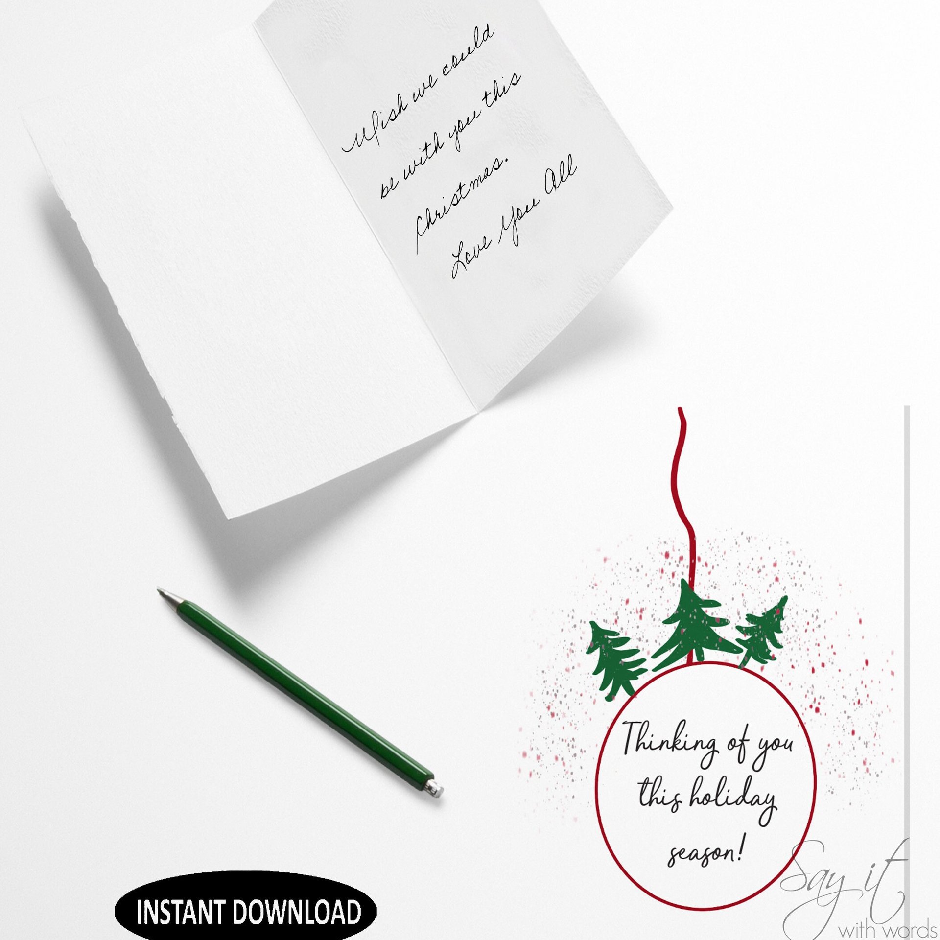 Printable greeting card for Christmas, Thinking of you this holiday, downloadable digital greeting card for Christmas, Holiday Season