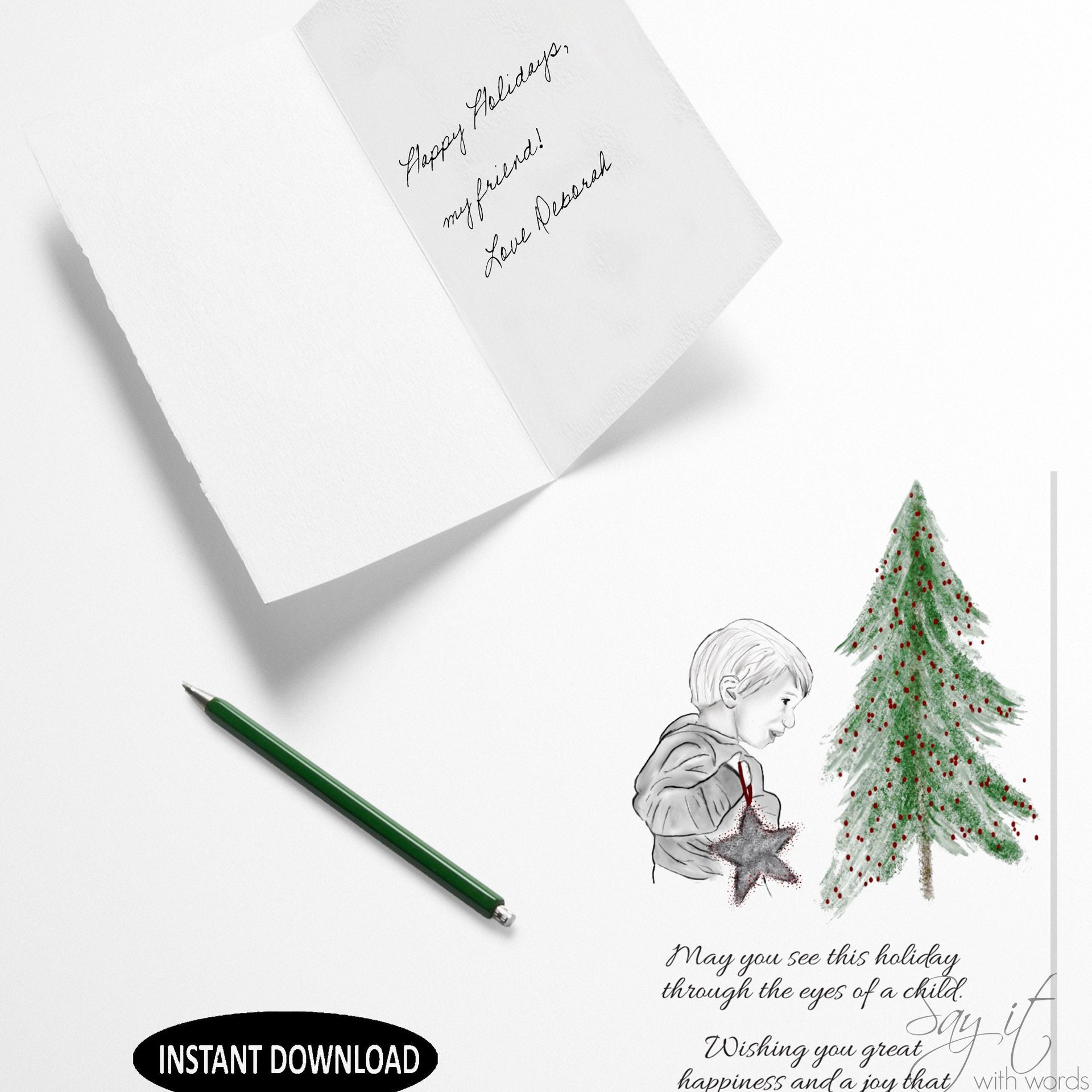 A Christmas card to download and print, a printable Christmas card sending good wishes for the holidays
