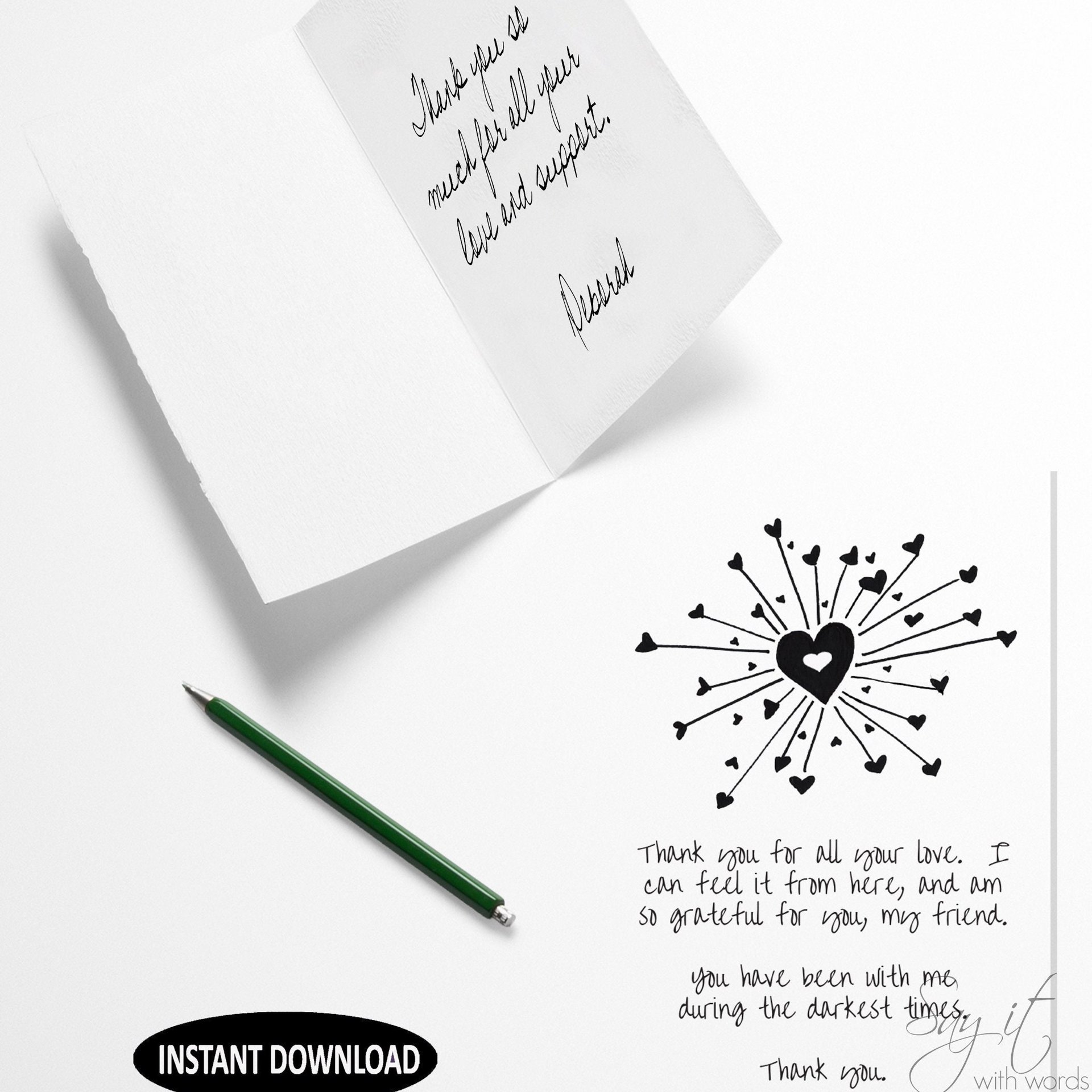 Printable thank you greeting card, a greeting card to say thank you to the friend that has been with you when you needed them the most.