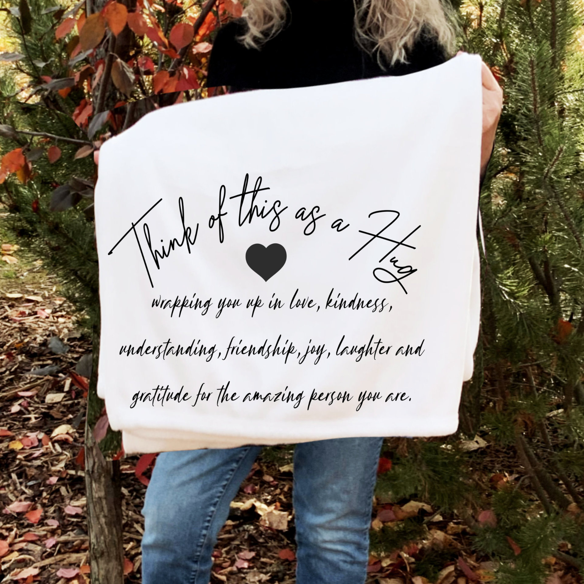 A gift of gratitude and hugs on a cozy fleece blanket for friends.