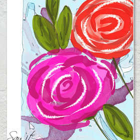 Bright pink and orange abstract flower digital greeting card