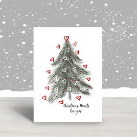 Printable Christmas tree with lots of hearts.