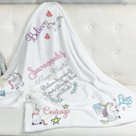 Personalized Magical Powers Unicorn Blanket for girls needing special comfort, inspiration, belief in themselves and hope...