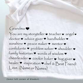 Custom personalized throw blanket for Mom and Grandma with all the reasons you love them.