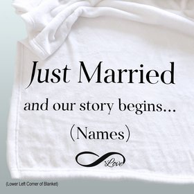 Personalized Wedding Gift with message on a cozy throw blanket, Just Married Wedding Gift