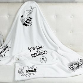 Throw blanket for a girl superhero!  The perfect gift for a child that may be ill, sad or in need of some super powers!