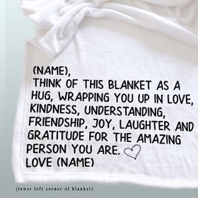 Think of this blanket as wrapping you up in a hug, throw blanket with a message, sending hugs at Christmas, sending a blanket with a message