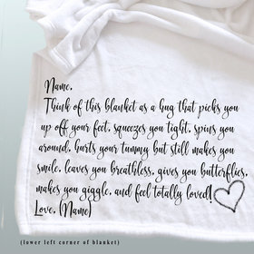 A personalized throw blanket, sending a hug, a hug that picks you up off your feet, a blanket of comfort