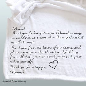 Personalized thank you gift, personalized throw blanket, gift for Nurse, gift for Dr., gift for caregiver, care blanket.