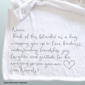 Personalized blanket for a friend that you are grateful for, cozy fleece blanket with subtle design.