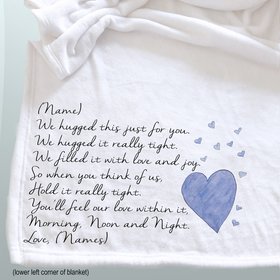 Personalized throw blanket, we hugged this blanket tight, missing you gift, blue hearts
