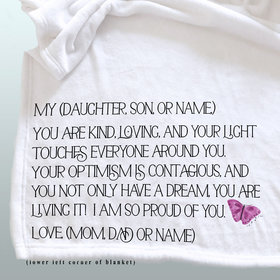 Personalized gift for your daughter or son, Christmas gift from parents, personalized throw for child, living your dream