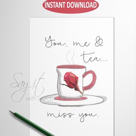 Digital Greeting Card for a Tea Drinker, Friendship greeting card, downloadable greeting card for friend, card for someone you are missing
