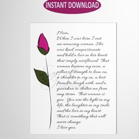 Mother's Day greeting card, downloadable and printable greeting card with special words from Mom, when I was born