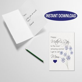 A printable greeting card for Mom for Mother's Day, a card for the most amazing Mom with blue flowers