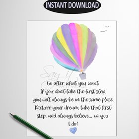 Go after what you want digital printable greeting card, believe in your dreams, greeting card for someone beginning a new adventure