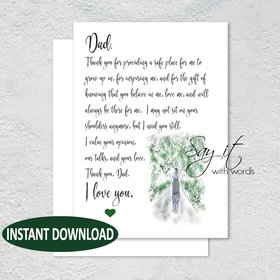 Digital greeting card for Dad, downloadable greeting card, note card for Dad, I love you Dad card, Heart Note, Father's Day card, thank you