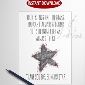 Digital Christmas card, printable greeting card for friend that is like a star, Downloadable digital greeting card for a good friend