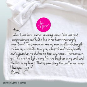 Personalized Throw Blanket for Mom, a cozy fleece blanket personalized for Mom.