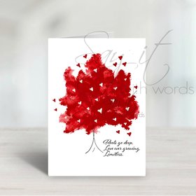 Blank printable family greeting card, friendship greeting card, with tree full of hearts