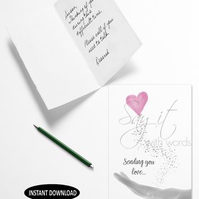Sending Love Downloadable Digital Greeting Card with sparkles from hand to heart wishing someone the best