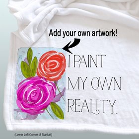 Personalized self-care throw blanket that you can add your artwork and words to this cozy fleece throw blanket