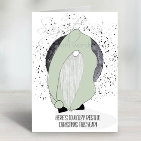A printable Christmas greeting card with a cute gnome wishing someone a restful Christmas this year.