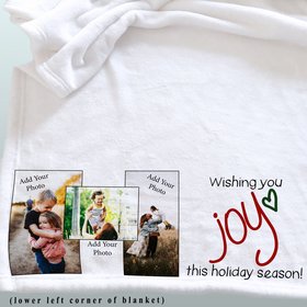 A Christmas personalized 3 photo collage throw blanket gift to wish joy this holiday season.