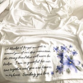 A Memorial Throw Blanket of forget-me-nots for someone who lost someone, a blanket of forget-me-nots